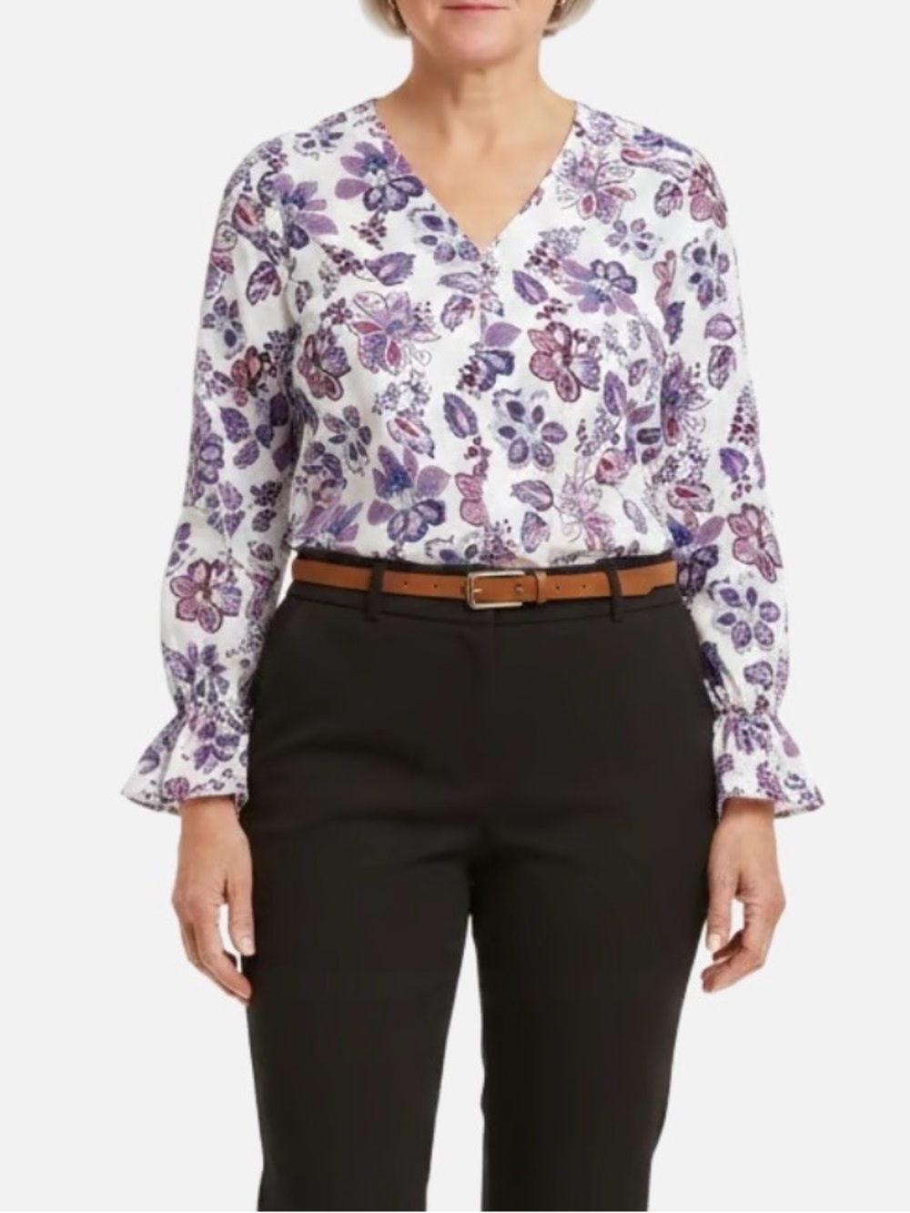 LOFT V-Neck Long Sleeve Top - Purple